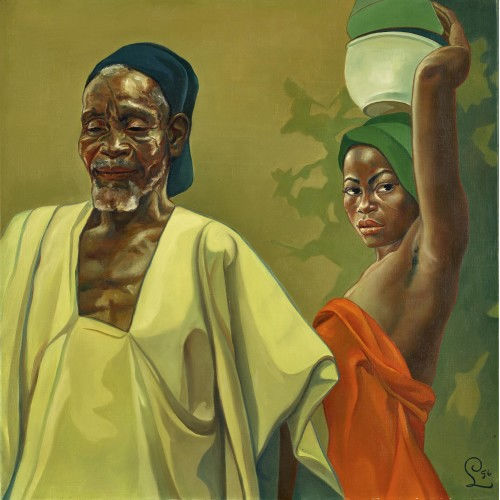 HANS J�RG LIMBACH : Exotische Szene mit junger Frau und �lterem Mann (DOBIASCHOFSKY AUKTIONEN AG)