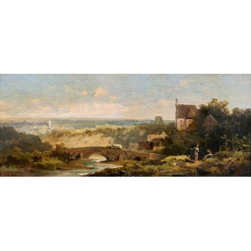 CARL SPITZWEG : Weite Landschaft mit Brcke (DOBIASCHOFSKY AUKTIONEN AG)