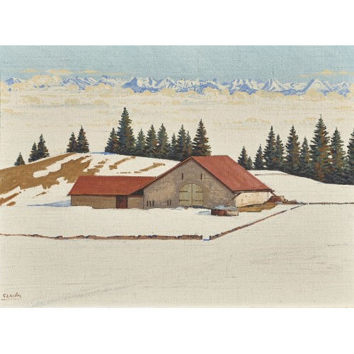 G.A. MATHEY : Winterlandschaft mit Alpenpanorama (DOBIASCHOFSKY AUKTIONEN AG)