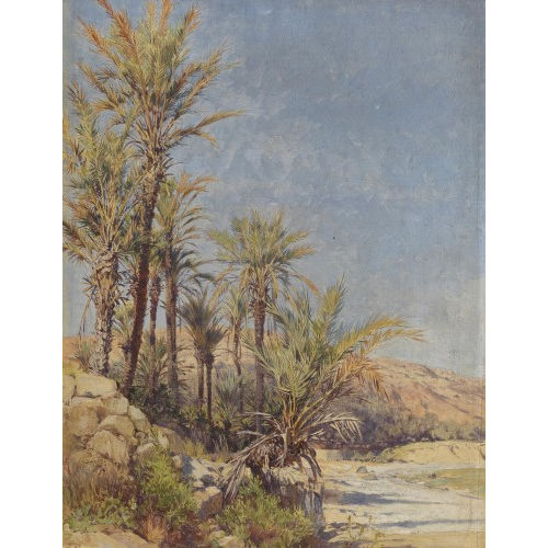 ARTHUR (EIGTL. JEAN BAPTISTE ARTHUR) CALAME : Orientalische Landschaft mit Palmen (DOBIASCHOFSKY AUKTIONEN AG)