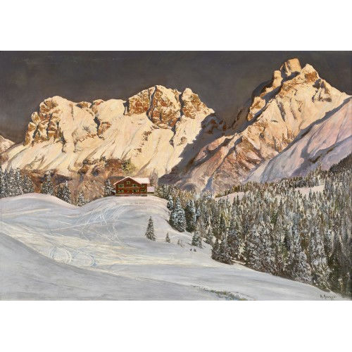 ALOIS ARNEGGER : Berglandschaft im Winter mit Chalet (DOBIASCHOFSKY AUKTIONEN AG)