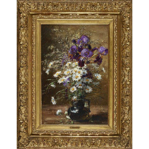 ALEXIS KREYDER : Blumenstillleben mit Margeriten und Schwertlilien (DOBIASCHOFSKY AUKTIONEN AG)