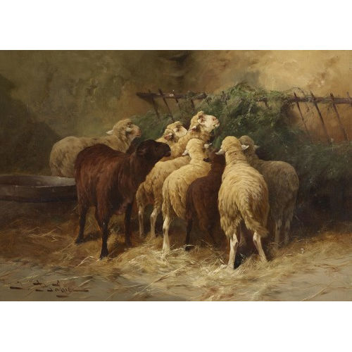 JULES GEORGE BAHIEU : Schafe im Stall (DOBIASCHOFSKY AUKTIONEN AG)