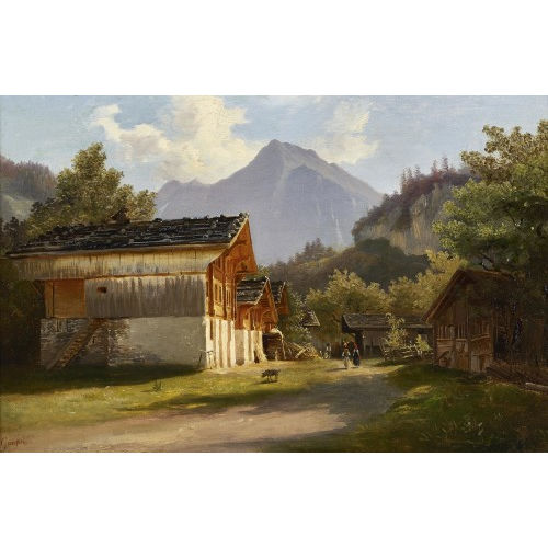 CHARLES LOUIS GUIGON : Sommerliche Berglandschaft mit Bauernh�usern (DOBIASCHOFSKY AUKTIONEN AG)