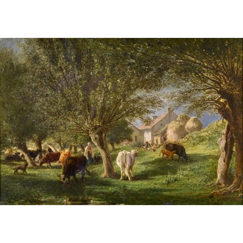 EDME-�MILE LABORNE : Sommerlandschaft mit Kuhherde und B�uerin (DOBIASCHOFSKY AUKTIONEN AG)