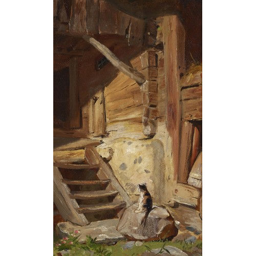 KONRAD GROB : Katze an der Holztreppe (DOBIASCHOFSKY AUKTIONEN AG)