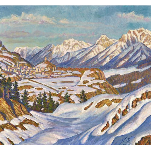 OSCAR NUSSIO : Blick auf Ardez im Engadin (DOBIASCHOFSKY AUKTIONEN AG)