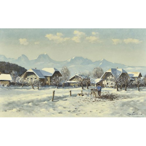 WALTER) FELBRA (EIGTL. FELLER-BRAND : Winterlandschaft mit Blick auf die Berner Alpen (DOBIASCHOFSKY AUKTIONEN AG)
