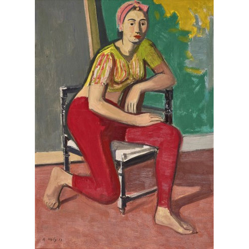 ADRIEN HOLY : Sitzende junge Frau in roter Hose (DOBIASCHOFSKY AUKTIONEN AG)