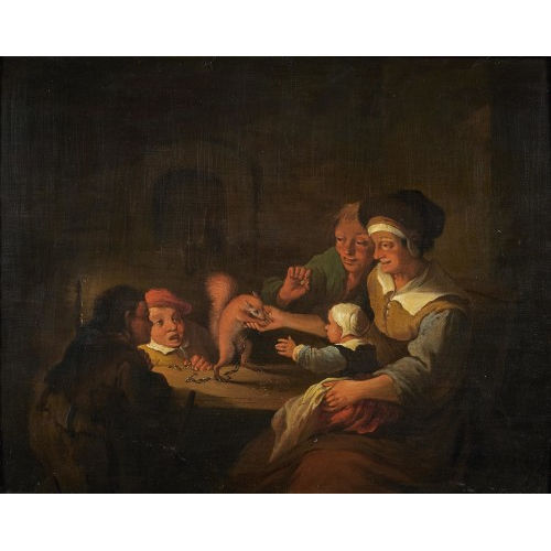 17./18. JH. DEUTSCHLAND : Familie am Tisch mit Eichh�rnchen an Kette (DOBIASCHOFSKY AUKTIONEN AG)