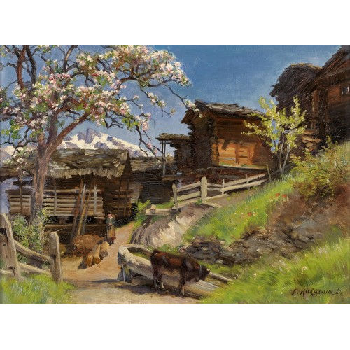FRITZ-�DOUARD HUGUENIN-LASSAUGUETTE : Walliser Dorf (DOBIASCHOFSKY AUKTIONEN AG)