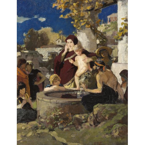 ERNST ST�CKELBERG : Mythologische Szene mit Frau und Knaben am Brunnen (DOBIASCHOFSKY AUKTIONEN AG)