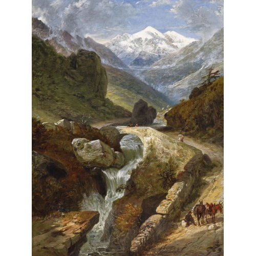 HENRY COURTNEY SELOUS : Br�cke �ber Gebirgsbach mit S�umern (DOBIASCHOFSKY AUKTIONEN AG)