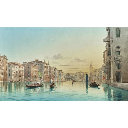 UMBERTO ONGANIA : Kanalpartie in Venedig mit Rialtobr�cke (DOBIASCHOFSKY AUKTIONEN AG)