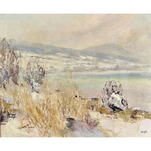 WALTER MAFLI : Lac de Neuch�tel en hiver avec montagne de Boudry (DOBIASCHOFSKY AUKTIONEN AG)