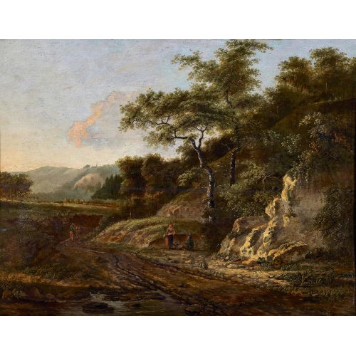 PIERRE JEAN HELLEMANS : Abendliche Wegpartie mit Staffage (DOBIASCHOFSKY AUKTIONEN AG)