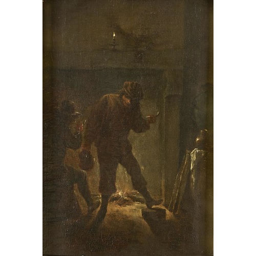 DAVID II TENIERS : Interieur mit Pfeifenraucher am Kaminfeuer (DOBIASCHOFSKY AUKTIONEN AG)