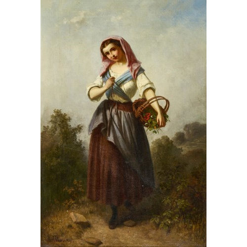 FERDINAND MAROHN : Junge B�uerin mit Blumenkorb (DOBIASCHOFSKY AUKTIONEN AG)