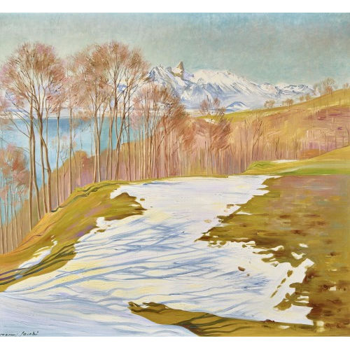 MARCUS JACOBI : Vorfr�hling am Thunersee mit Stockhorn (DOBIASCHOFSKY AUKTIONEN AG)