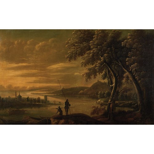 18. JH. FRANKREICH : Landschaft mit Fischern im Abendrot (DOBIASCHOFSKY AUKTIONEN AG)