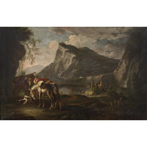 18. JH. ITALIEN : Gebirgslandschaft mit H�ndler und bepackten Pferden (DOBIASCHOFSKY AUKTIONEN AG)