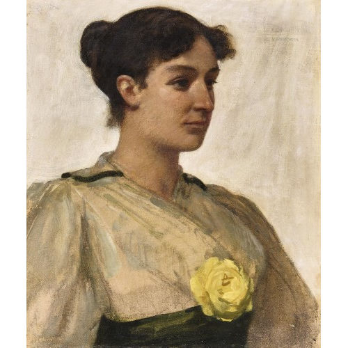 HANS SANDREUTER : Brustportr�t von Margrit Sandreuter mit gelber Rose (DOBIASCHOFSKY AUKTIONEN AG)