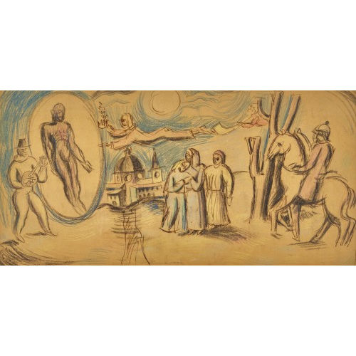 WILHELM SCHMID : Komposition mit Figuren und Kirche (DOBIASCHOFSKY AUKTIONEN AG)