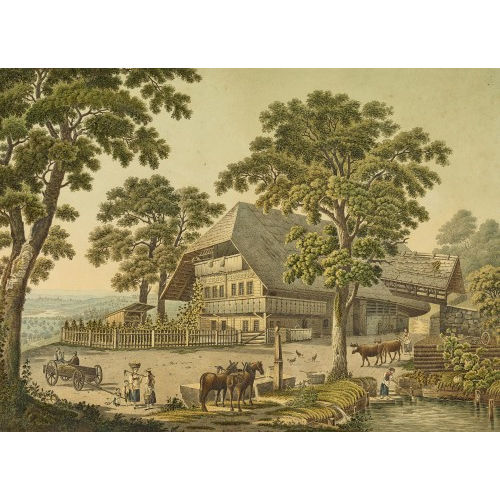 JAKOB SAMUEL WEIBEL : Grosses Geh�ft mit b�uerlichem Treiben (DOBIASCHOFSKY AUKTIONEN AG)