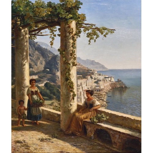 ABRAHAM SIGMUND AUGUST VON BONSTETTEN : Frauen in einer Pergola �ber der Amalfik�ste (DOBIASCHOFSKY AUKTIONEN AG)