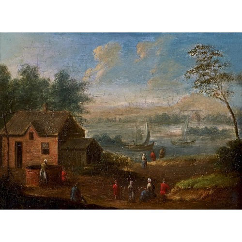 MARC BAETS : Bauernhaus am Ufer mit Figurenstaffage (DOBIASCHOFSKY AUKTIONEN AG)