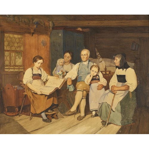 19. JH. SCHWEIZ : Interieur mit Bauernfamilie (DOBIASCHOFSKY AUKTIONEN AG)