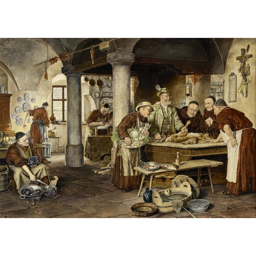 19./20. JH. M�NCHNER SCHULE : J�ger mit erlegten Hasen in der Klosterk�che (DOBIASCHOFSKY AUKTIONEN AG)