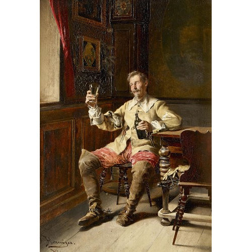 JOHANN HAMZA : Sitzender Kavalier mit Becherglas und Flasche (DOBIASCHOFSKY AUKTIONEN AG)