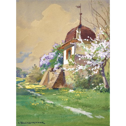 CHRISTIAN BAUMGARTNER : Fr�hlingslandschaft mit Gartenhaus (DOBIASCHOFSKY AUKTIONEN AG)