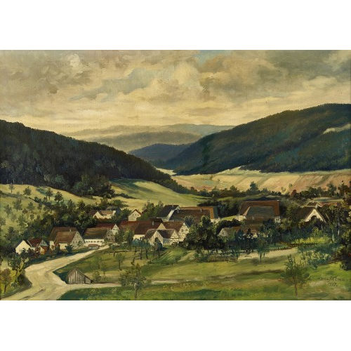 H. STIEFELMAYER : H�gelige Landschaft mit Dorf am Fluss (DOBIASCHOFSKY AUKTIONEN AG)