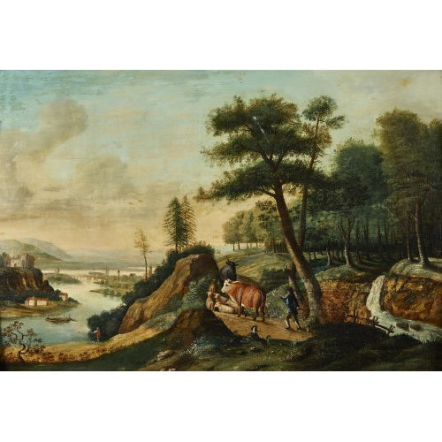 18. JH. DEUTSCHLAND : Flusslandschaft mit Viehherde und Staffage (DOBIASCHOFSKY AUKTIONEN AG)