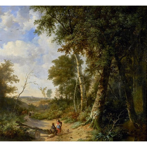 19. JH. BELGIEN : Waldweg mit Bauern (DOBIASCHOFSKY AUKTIONEN AG)