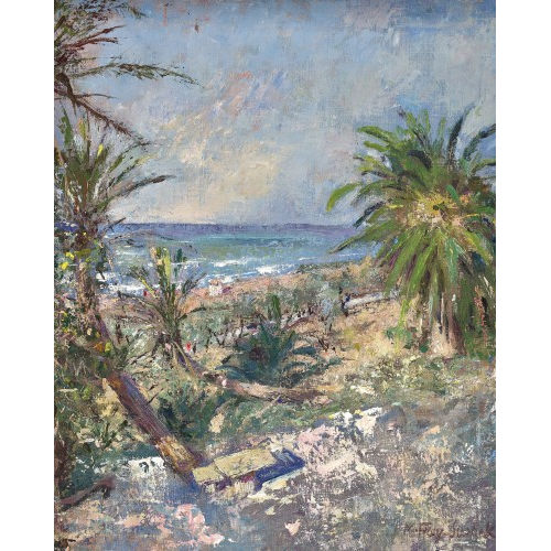 MARGUERITE FREY-SURBEK : S�dliche Strandpartie mit Palmen (DOBIASCHOFSKY AUKTIONEN AG)
