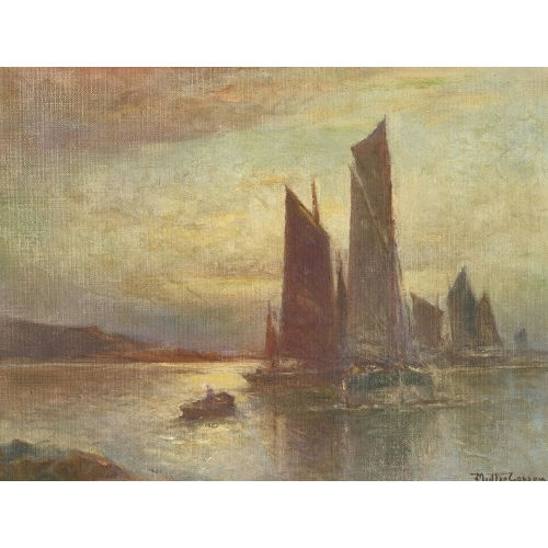 FRANZ JOHANN M�LLER-GOSSEN : Segelschiffe in der Abendsonne vor dem Hafen (DOBIASCHOFSKY AUKTIONEN AG)