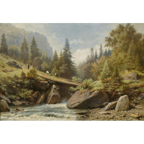 JOHANN JOSEPH GEISSER : Sommerlicher Bergbach mit Steg und K�hen (DOBIASCHOFSKY AUKTIONEN AG)