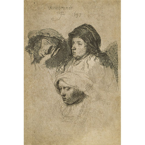 HARMENSZ REMBRANDT VAN RIJN : 'Drei Frauenk�pfe, eine schlafend' (DOBIASCHOFSKY AUKTIONEN AG)