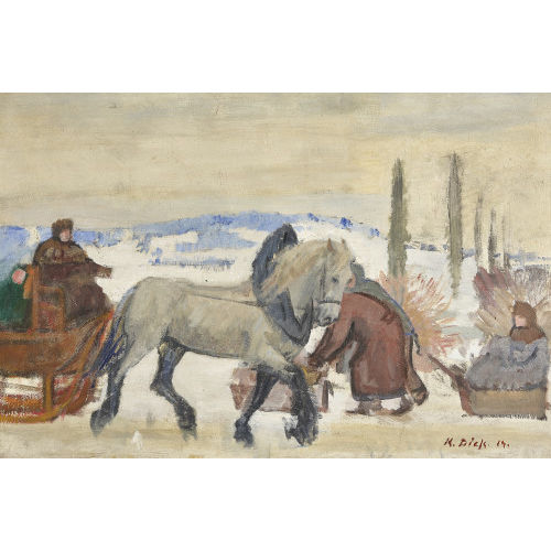 KARL THEOPHIL DICK : Winterlandschaft mit Pferdeschlitten (DOBIASCHOFSKY AUKTIONEN AG)