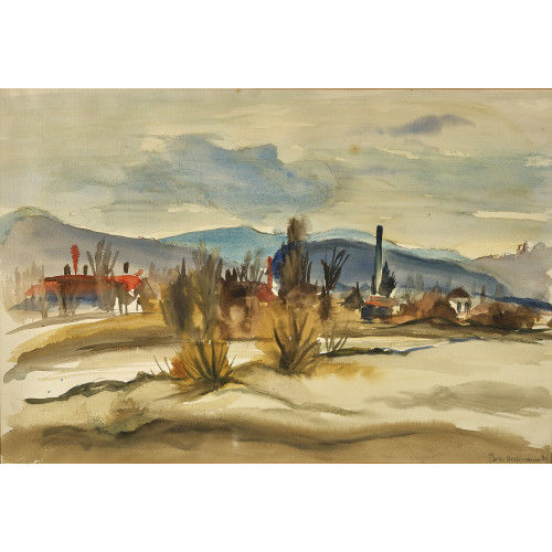 BORIS HELLMANN : Weite Landschaft mit Fabrikkamin (DOBIASCHOFSKY AUKTIONEN AG)