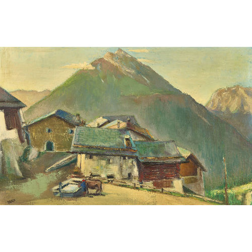 PAUL JAKOB) PAOLO (EIGTL. MLLER : Bergdorf mit Buerin am Brunnen (DOBIASCHOFSKY AUKTIONEN AG)