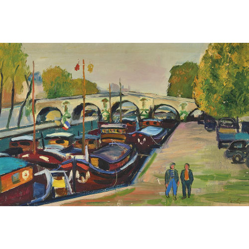 PAUL JAKOB) PAOLO (EIGTL. M�LLER : Quai mit Lastk�hnen an der Seine (DOBIASCHOFSKY AUKTIONEN AG)