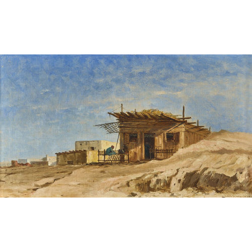 ROBERTO SCOGNAMIGLIO : Strandabschnitt mit H�tten (DOBIASCHOFSKY AUKTIONEN AG)