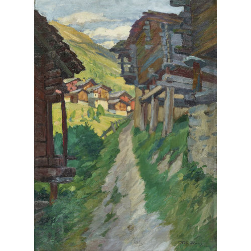 ROBERT ELMIGER : 'Abend im Vissoye (Wallis)' (DOBIASCHOFSKY AUKTIONEN AG)