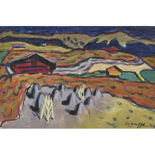 FRED STAUFFER : Landschaft mit Bauernh�usern, Heupuppen und Heinzen (DOBIASCHOFSKY AUKTIONEN AG)