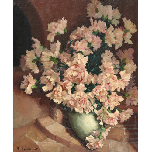 PAUL S�CHAUD : Nelkenstrauss in bauchiger Vase (DOBIASCHOFSKY AUKTIONEN AG)
