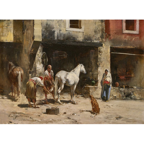VICTOR-PIERRE HUGUET : Beim Hufschmied (DOBIASCHOFSKY AUKTIONEN AG)
